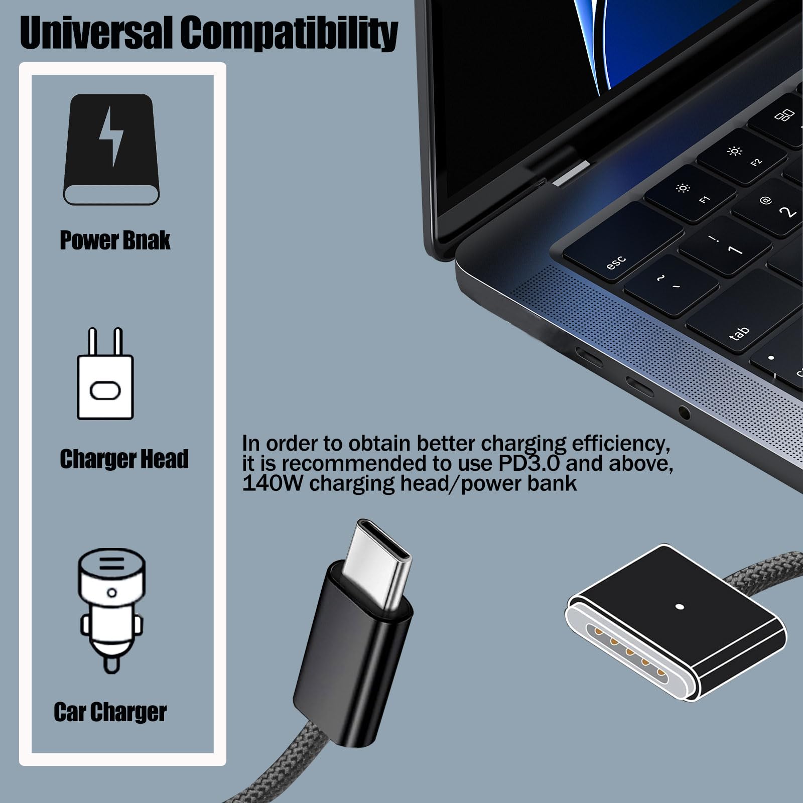 140W USB-C to Magnetic 3 Cable for MacBook Charging Cable MacBook